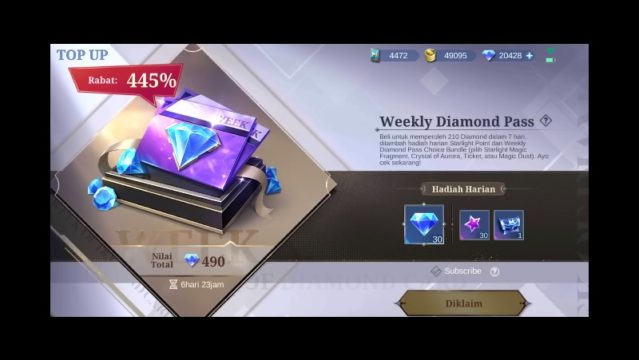 Weekly Diamond Pass Mobile Legends